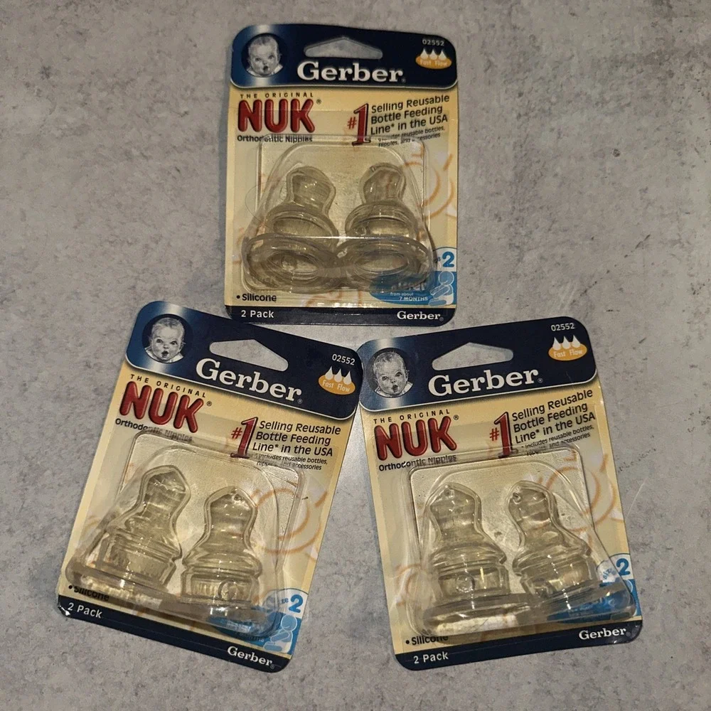 3 Packs Of 2  Gerber Nuk  Silicone Fast Flow Sz 2 Sitter From 7 month Vintage